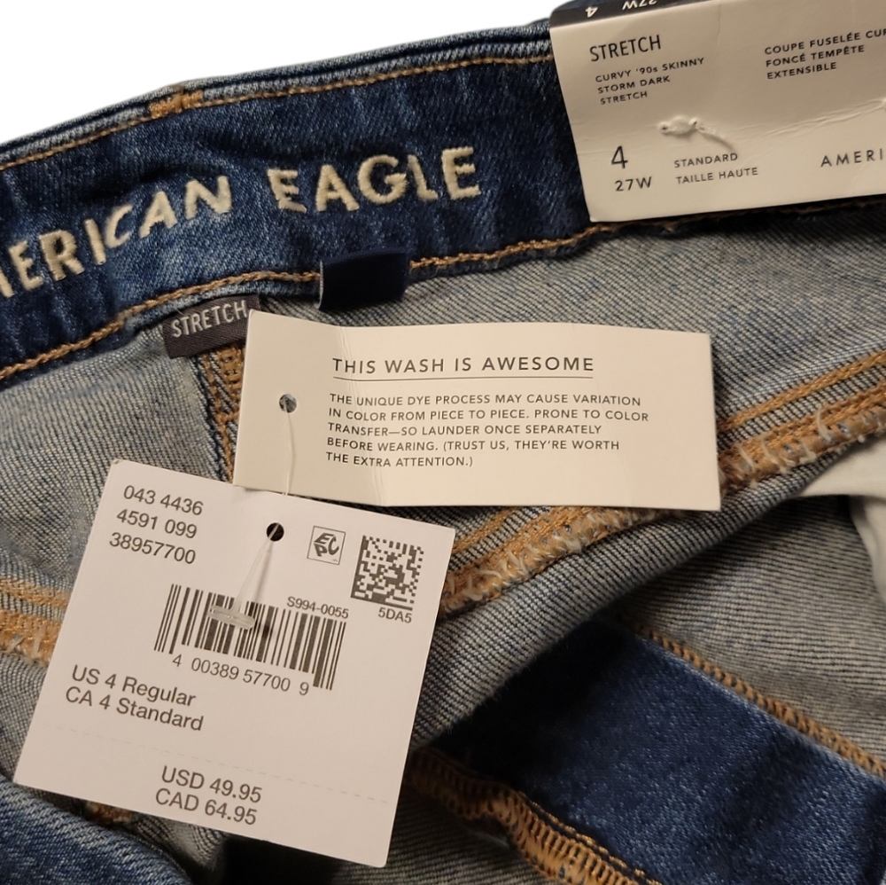 American Eagle, NWT, Curvy 90s Skinny Jeans, Stretch, Women's sz 4 Reg, L- 40.5 - Picture 4 of 4